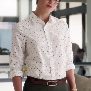 J.Crew size XS navy blue and white polkadot shirt